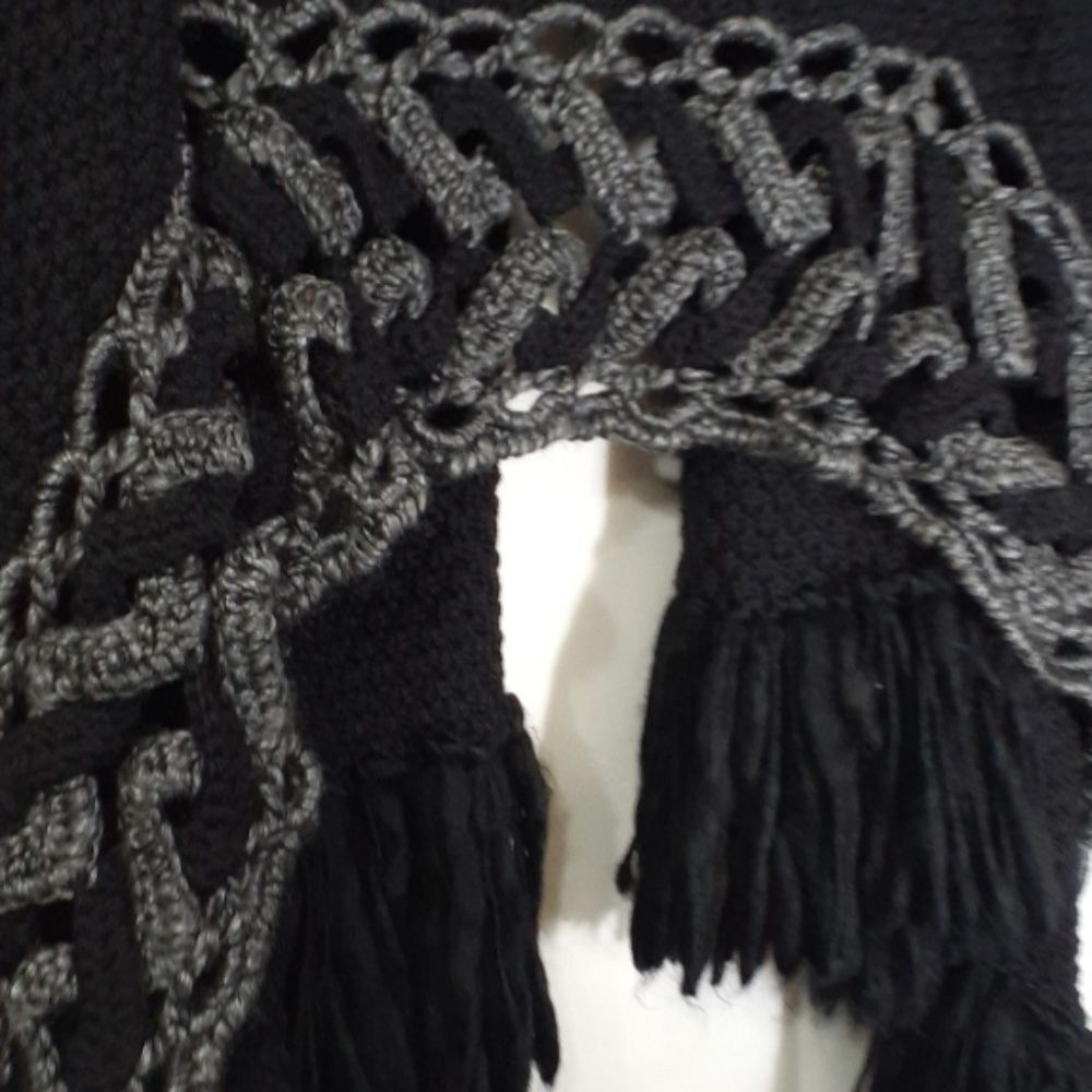 Vintage Catherine Malandrino Wool Cable Knit Fringe Duster Cardigan Small Boho - Picture 7 of 8